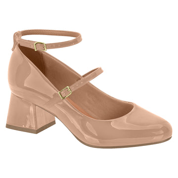Vizzano 1423-102 Block Heel Round Toe Strappy Pump in Nude Patent